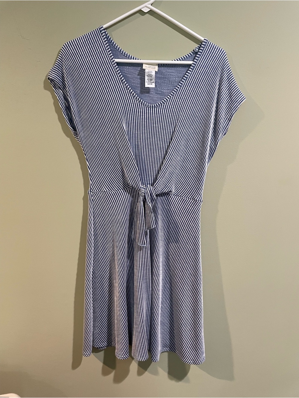 Caution To The Wind Striped Tie-Front Knit Dress in Navy and White